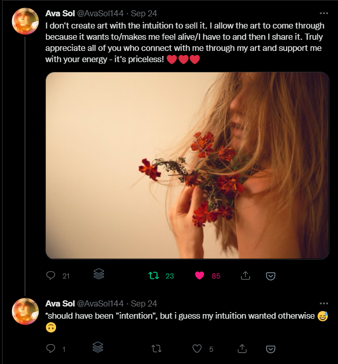 I don't create art with the intention to sell it. I allow the art to come through because it wants to/makes me feel alive/I have to and then I share it.